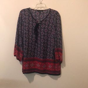 Patterned tie top blouse